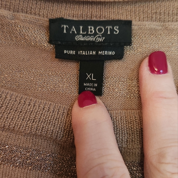 Talbots Semi-Sheer‎ Metallic Stripe Merino Wool Blend Crewneck Sweater, Size XL - Picture 3 of 5